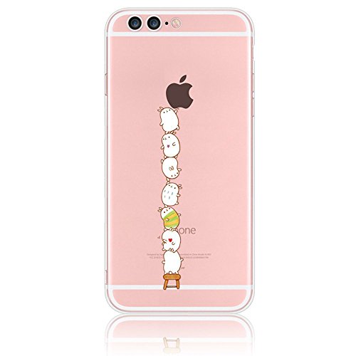 Sunroyal iPhone 7 Plus 5.5 Inch Case, Funny Cute Bunny Rabbit Pyramid Assembly Line Ultra Slim Anti-Scratch Dustproof Adorable Cartoon Slim Transparent TPU Soft Silicone Back Case Cover Shell