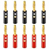 Jiozermi 10 Pcs 4mm Speaker Banana Plugs, Gold Plated Banana Plugs Banana Plug Connector Banana Plugs for Speaker Wire