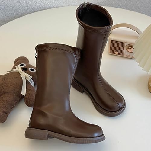Kids Girls Riding Boots Side Zipper Non-𝐒lip Round Toe Leather Boots Halloween Party Princess Dress Shoes3