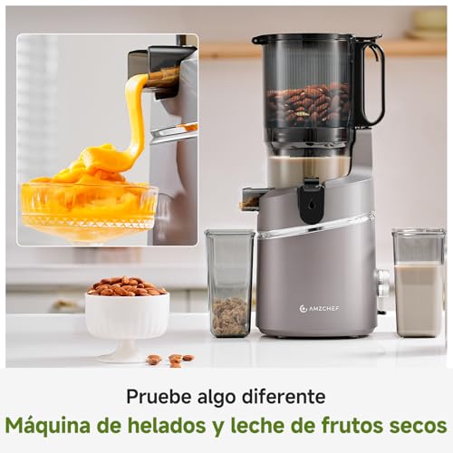 AMZCHEF Extractor de Zumos y Verduras Automático, 145MM Apertura y 1.8L Capacidad Licuadora para Verduras y Frutas Entera, 250W Licuadora Prensado en Frio Lento con Triple Filtro - Gris - imagen 8