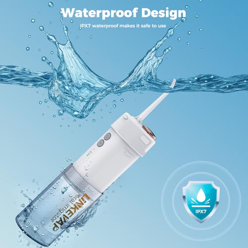 LINKEVAP Portable Water Flosser for Teeth Cleaner Pick, Battery Powered Oral Irrigator for Teeth Cleaning,Daily Dental Care for Home and Travel,180 ML Telescopic Water Tank (Pearl White)