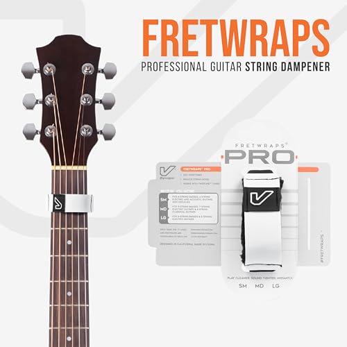 Image of Gruv Gear Fret Wrap & Guitar Mute Pro, Fretwrap for Acoustic, Electric & Bass | String Dampener Recording, Tapping & Practice Accessory (1 Pack, Large White, Fits 6 String Bass, 8 String Guitar)