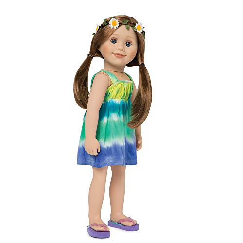 Maplelea Granville Island Groovy for 18 Inch Dolls tie dye Summer Dress, flip Flops, Wreath