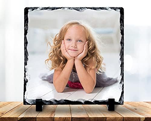 Photo Slate Personalised Square Shaped Glossy Photo Rock Slate Plaque - Photo Frame Custom Picture Text Gift Home Decor Birthday Wedding Christmas Valentine's Mother's - Add Your Own Photo - 15cm