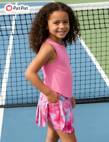 Image of PATPAT Girls Tennis Skirt Sets Moisture Wicking Tank Tops and Pleated Skirts 2 Piece Outfits Activewear Sets 5-12 Years