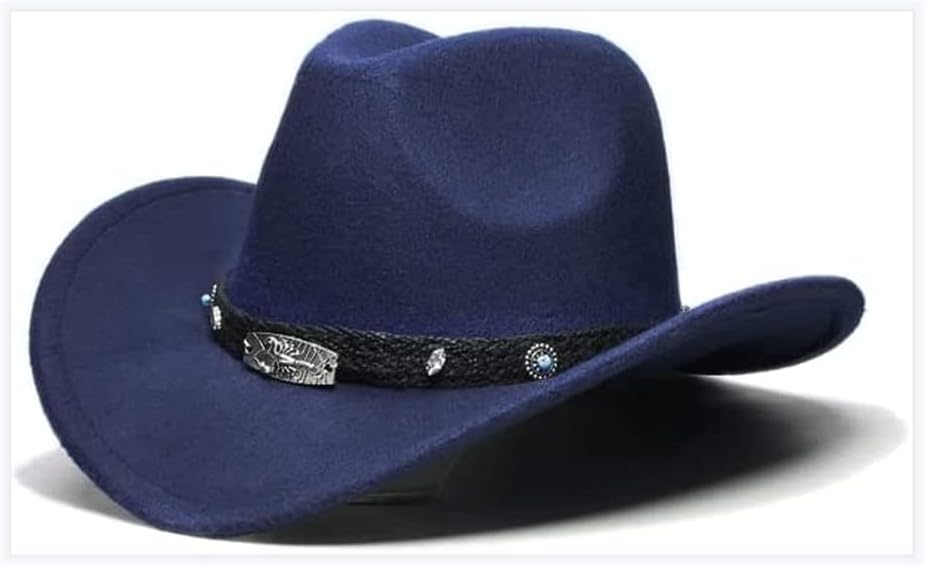 Women's Wool Wide Brim Cowboy Hat, Vintage Men's Cowboy Hat, Classic Fashion Fedora with Windproof Rope Hat