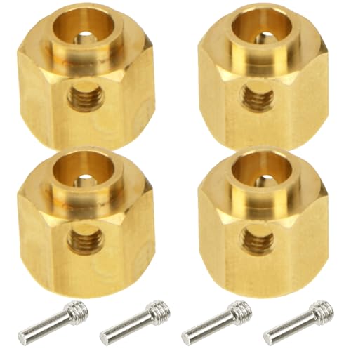 4Pcs Vgoohobby Brass 12mm Hex Hubs Adapter Extension Combiner Counterweight Compatible with Traxxas TRX-4 RC4WD D90 Redcat Gen7 RC 1/10 Crawler Car (9mm Thickness)