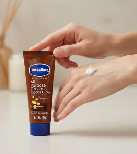 UNILEVER INTL Vaseline All Purpose Cream Cocoa Glow, with Pure Cocoa Butter, 4-Pack, 1.41 FL Oz Each, 4 Tubes