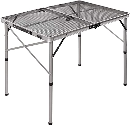 REDCAMP Mesa de parrilla portátil plegable para camping, mesa de parrilla de metal de aluminio ligero para cocinar al aire libre, fácil de montar con patas de altura ajustable, color plateado Cover