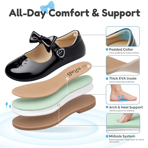 GINNI Toddler Girls Removable Bow Mary Jane Flats Dress Shoes for Wedding Birthday, Casual Ballet Flat for School Uniform Daily Wear, Patent Black Round Toe Oxfords for Baby Girl/Little Girl, Size 8T — view 3