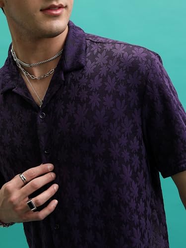 Image of Highlander Men's Regular Fit Shirts | Self Design | Half Sleeves | Spread Collar | Casual Shirts | Stylish Shirt