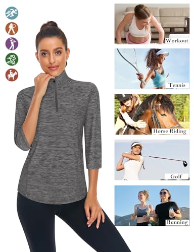 LURANEE Womens 3/4 Roll Sleeve 1/4 Zip Pullover Golf Shirts Athletic Hiking Running Workout Tops UPF 50+4