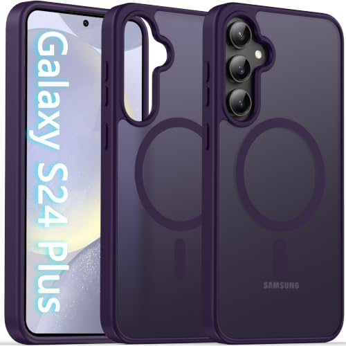 Image of Oterkin Magnetic Case for Samsung Galaxy S24 Plus, Dark Purple | Compatible with MagSafe, Matte Frosted Translucent, Shockproof, Military Grade Protection