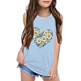 Trendy Girls' Sleeveless Tank Top with Feather Print Kids Soft Lightweight and Breathable Tees for Everyday Wear Girls Graphic Tee Top T-Shirts Ropa De Bebe Niña Kids (3-Light Blue,4-5 Years)