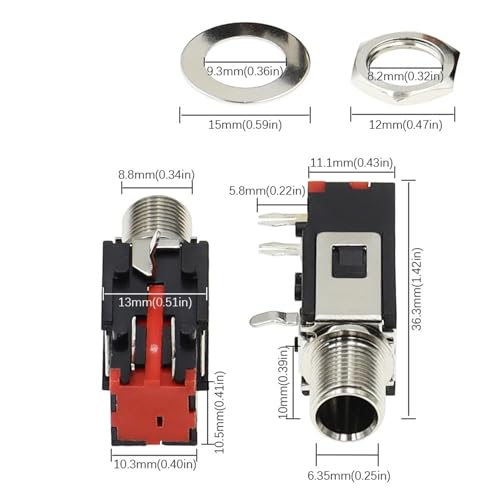 Conector de audio tipo jack de 6,35 mm y ángulo recto modelo PJ-602B para repuesto 6