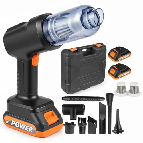KOMFOTTEU Handstaubsauger Akku, 21000 Pa Autostaubsauger mit 2 Batterien | Mini Staubsauger kabellos 4 in 1 mit Düsen & bürstenlosem Motor, aufladbares Staubgebläse mit Box für Haushalt, Auto & Büro