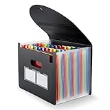 Maimis Expanding File Folder, 24 Pocket Accordion A4 Letter Size Portable Document Organizer with Colored Tabs, Expandable Bill Coupon Folder - Black