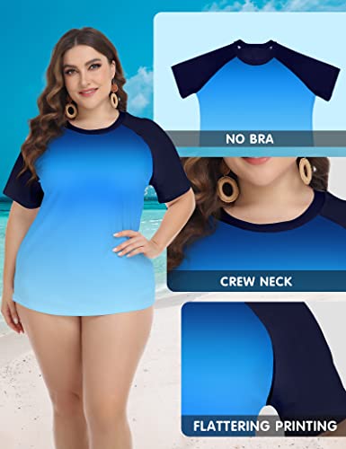 Foreyond Plus Size Rash Guard Shirt For Women Short Sleeve Plus Size Swim Shirts Swimwear Swim Top Blue Xxxl #TOP3