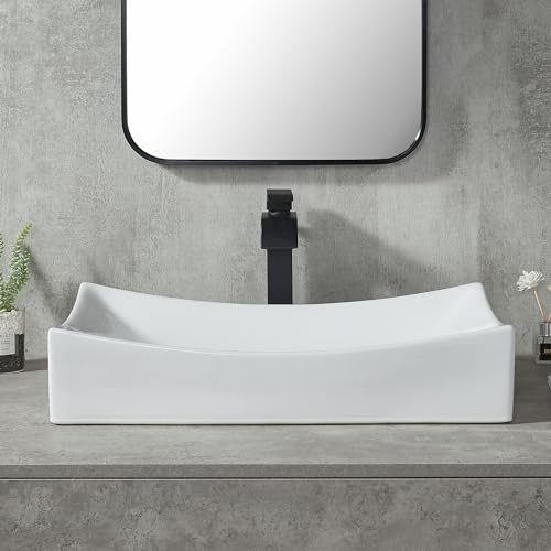 Friho 25 * 15 inch Bathroom Vessel Sink,Modern Above Counter Porcelain Bathroom Sinks,Rectangular Single Bowl White Ceramic Art Basin for Bathroom Vanity