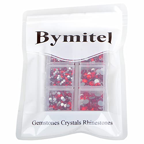 Image of Bymitel 5000 Pieces, 6 Mixed Sizes, Glue on Glass, Round Rhinestones, Flat Stones for DIY Jewellery Making with a Picking Pen (6 Sizes, 5000 Pieces, Siam), 6 Sizes, 5000 Pieces