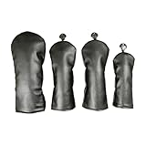 Agoky New Minimalist PU Solid Color Golf 1-3-5-UT Wood Club Head Covers Set - Green/White/Black Options Black 4Pcs/Set 4Pcs