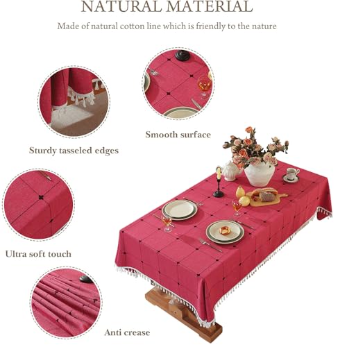 Pahajim Wrinkle Free Table Cloths for Kitchen Dining Party tablecloths Table Cloth for Rectangle Tables Farmhouse Tablecloth Christmas (Red, Rectangle/Oblong,55 x 79 Inch)