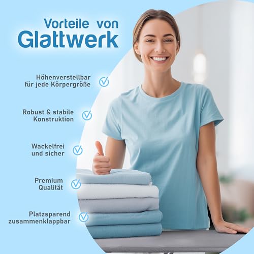 Premium XXL Bügelbrett für Dampfbügelstation – extra breite Bügelfläche (143x38 cm), Dampfbügelgeeignet, stabil & klappbar, mit Hitzebeständiger Ablage und Bezug – ideal für alle Bügeleisen