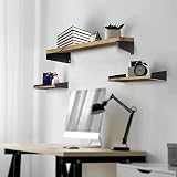 WENYU Wood Floating Shelves-Set of 3 Wall Mounted Shelves Rustic Natural Wooden Wall Shelves with Me