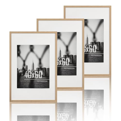 VUVUZULA Cadre photo 40 x 60 cm Chêne Ensemble de 3 Cadres photo Cadre en bois Cadre naturel avec s… – Vignette