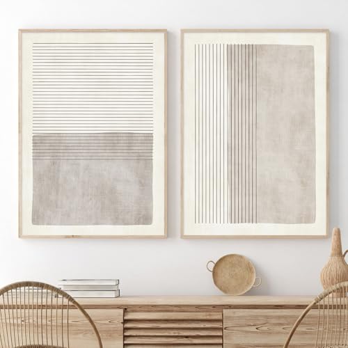 Gray Beige Abstract Wall Art Black Minimalist Line Art Gray