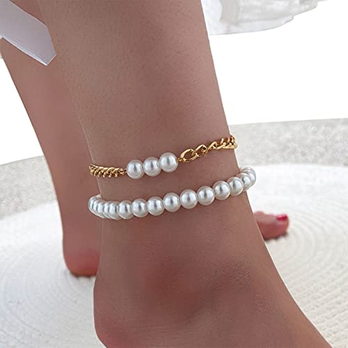 Yiendoo Layered Pearl Anklet Bracelet Boho Gold Beads Anklet Ankle Chain Pearl Satellite Chain Foot Chain Beach Layered Charm Anklet 2Pcs Set Foot Jewelry Gift For Women Girls #TOP19