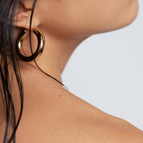 YOUNGYUE 8mm Chunky Gold Hoop Earrings Hypoallergenic 925 Sterling Silver Hollow Tube Hoop Earring Lightweight 14K Real GoldPlated Thick Gold Hoops Earring for Women 30/40/50mm4