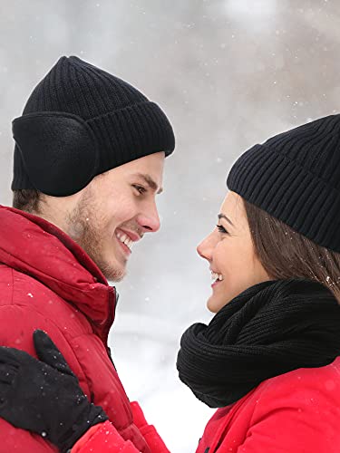Men's Winter Beanie Hat 5 Pieces Skull Knit Cap Neck Warmer Scarf Touchscreen Gloves Set Socks For Boyfriend, Men, Teen Boys Black #TOP5
