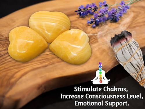 Image of Certified Yellow Calcite Crystal Heart Palm Pebbles Stones for Anxiety Stress Relief Massage - AAA Grade Original Healing Gemstone Agate Heart Palm Stone for Yoga Meditation Spiritual