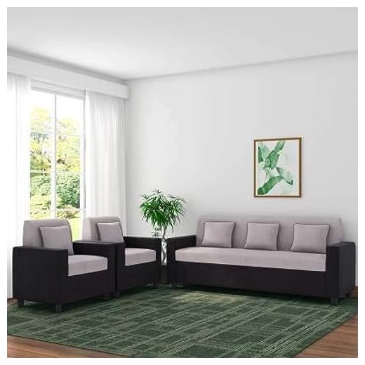 FURNY Herostyle 5 Seater 3+1+1 Sofa Set (Grey-Black) with Spacious Design | 36 Density Foam Soft & Comfortable Sofa Set