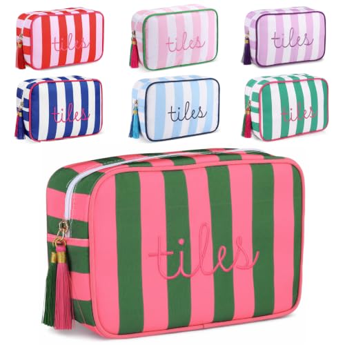 Sanwuta 1 Pcs Mahjong Tile Bag with Zipper, Rose, Green, Striped