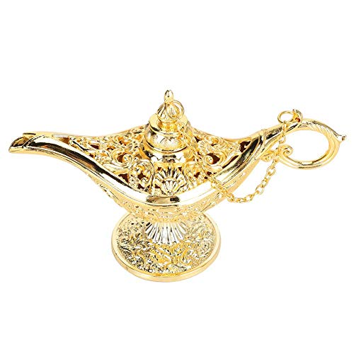 Lâmpada de óleo de gênio mágico da Aladdin, lâmpada de metal esculpida vintage lendária para fantasi
