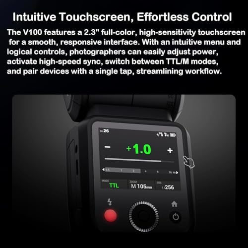 GODOX Flash V100 S Camera Flash, V100S 100W Pantalla táctil, TTL HSS 1/8000s Speedlite, Compatible con Cámara Compacta Sony Alpha A9 III, A7 III, A7C II, A7 IV, A7C, A7 RV, A7/A7S III a6700 A6400 - imagen 3