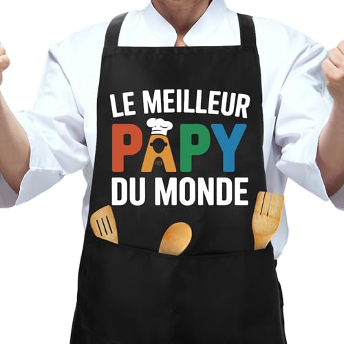 QONCV Cadeau Fete Des Papy, Cadeau Papy Tablier Grand Pere Apron Aproron Homme Fete Des Grand Pere Anniversaire Noel Saint Valentin Paques Merci Retraite Remerciements Original Cadeaux Idee