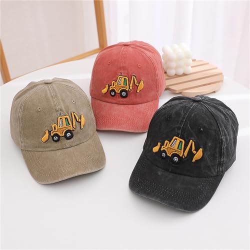 Kids Baseball Cap Cute Embroidery Excavator Adjustable Cotton Washed Vintage Cowboy Hat 3-8 Years3