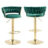 KIVENJAJA Velvet Woven Bar Stools Set of 2, Modern Height Adjustable Swivel Barstools Counter Chairs