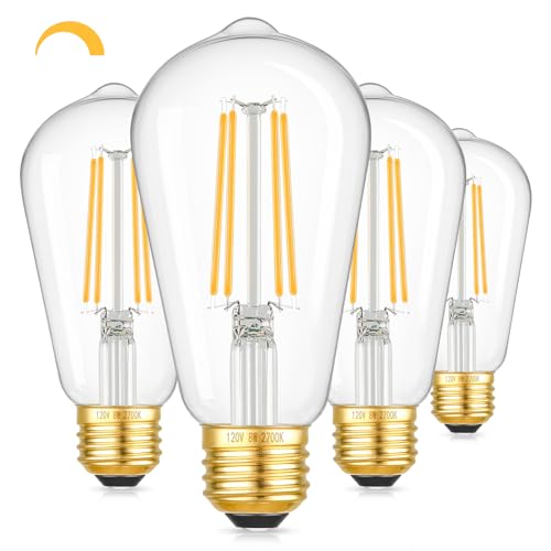 Image of Dimmable Vintage Edison LED Bulbs, 1250Lumens High Brightness Light Bulbs, 8W 100W Incandescent Equivalent Bulbs, ST58 LED Filament Bulbs, E26 Gold Base, CRI90+ 2700K Soft White Edison Bulbs, 4-Pack