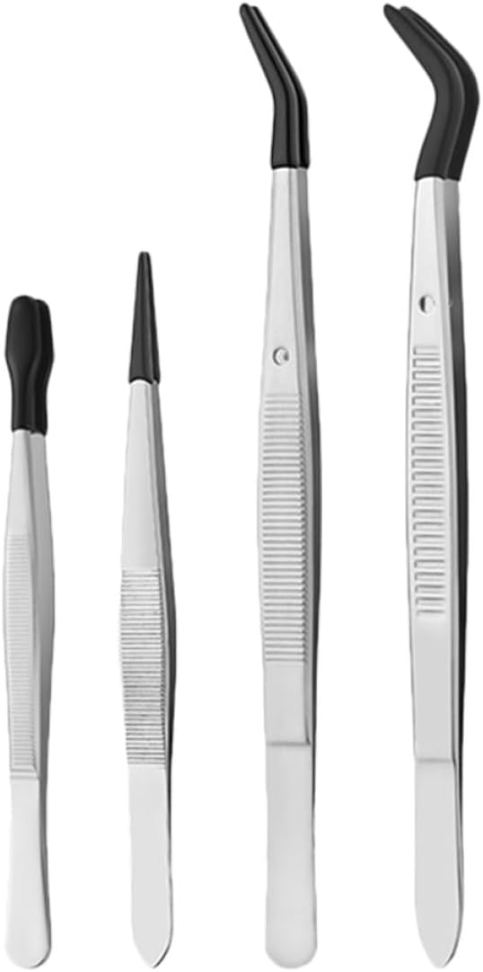 4pcs Silicone Coated Stainless Steel Tweezers Set for Crafts Stamps Coins Eyelash Extensions Anti-slip Precision Lab Tweezers for Crafting and Beauty Use