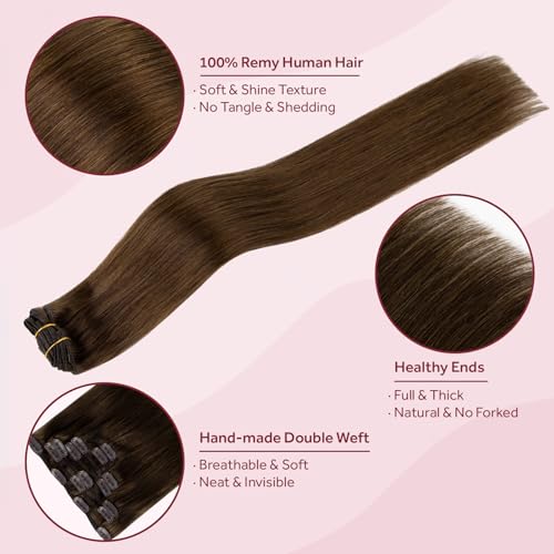 SOBEAUTY Real Human Hair Extensions Clip in, 100% Remy Hair #4 20 Inch — view 2