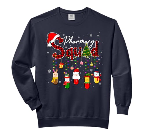 Pharmacy Squad Funny Pills Pharmacist Crew Christmas Lights Comfort Colors Adult Sweatshirt