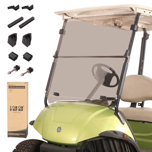 10L0L Golf Cart Windshield for Yamaha G29/Drive 2007-2016, Clear/Tinted PC Fold Down Windscreen, Anti-UV Impact Resistant and Shatterproof - Tinted