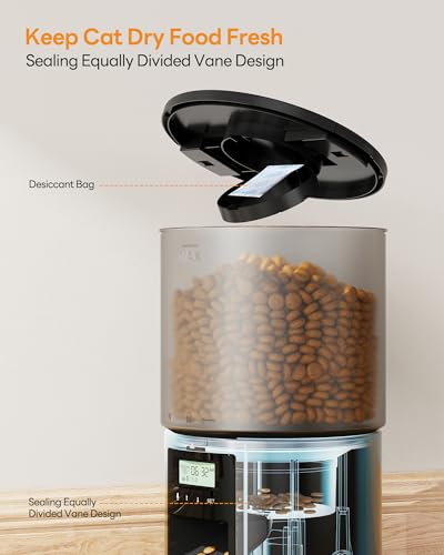 Image of POOEKEN Automatic Cat & Dog Feeder - Auto Food Dispenser with 1-6 Meals, Customized Feeding Schedule - 6L Capacity