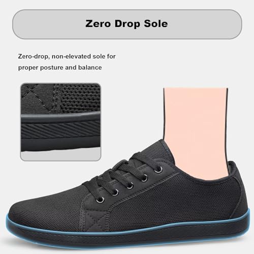 Mens Flat Shoes Wide Toe Casual Sneakers Breathable Comfy All Black 8.52
