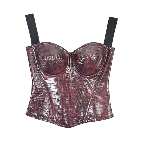Gnoboshgh Women's Bustiers Detachable Thick Shoulder Strap PU Leather Bustier Crop Top Faux Leather Top (red cupAB,X-Small)