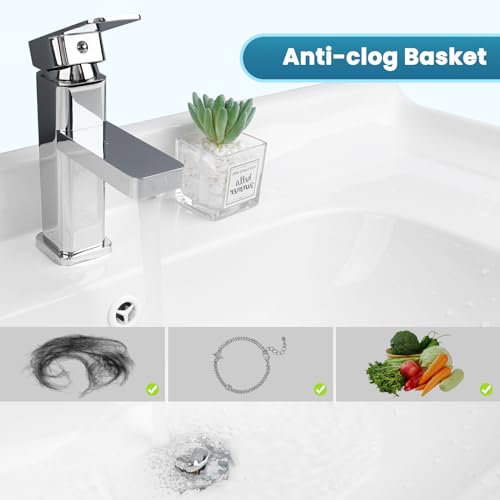Image of 2PCS Universal Metal Bathroom Sink Stopper, 2-in-1 Pop Up, Chrome | Sink Strainer with Anti-Clogging Filter Basket Fit for Standard 1 inch-2.3 inch Basin Drain Holes, Anti-Clog